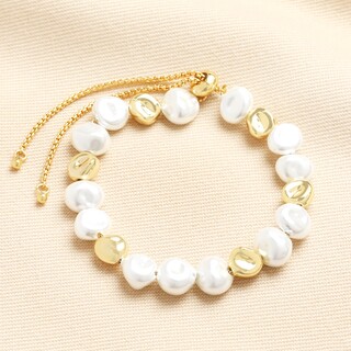 Pearl and Molten Beaded Bracelet in Gold