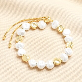 Pearl and Molten Beaded Bracelet in Gold