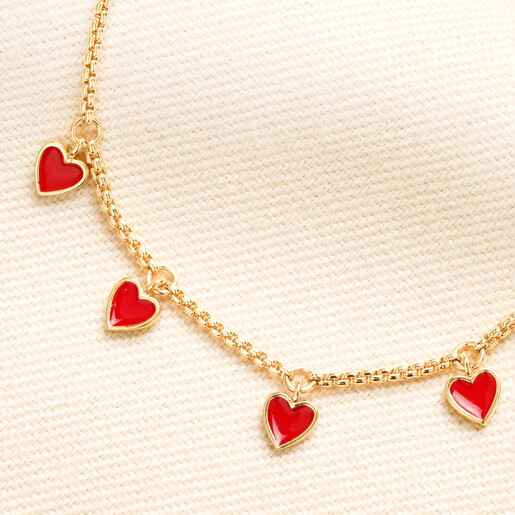 Red Enamel Heart Drawstring Bracelet in Gold