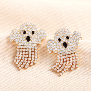 Crystal Ghost Stud Earrings in Gold