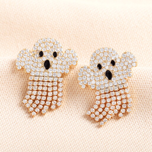 Crystal Ghost Stud Earrings in Gold