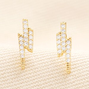 Crystal Lightning Bolt Stud Earrings in Gold