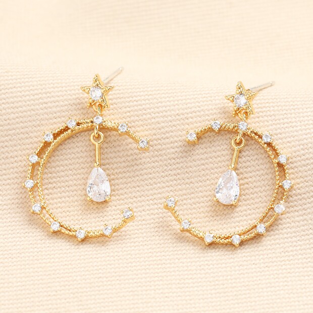 Crystal Moon and Teardrop Drop Earrings in Gold Crystal Moon and Teardrop Drop Earrings in Gold