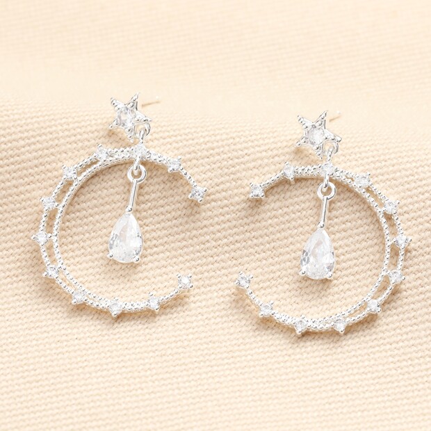 Crystal Moon and Teardrop Drop Earrings in Silver Crystal Moon and Teardrop Drop Earrings in Silver
