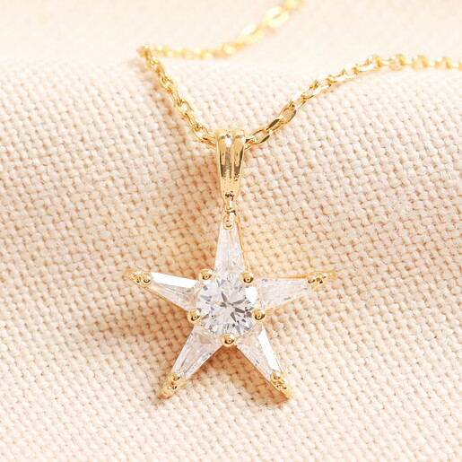 Crystal Star Pendant Necklace in Gold