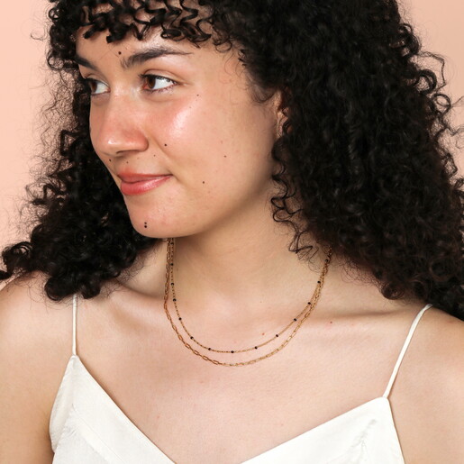 Double Layer Black Beaded Necklace in Gold