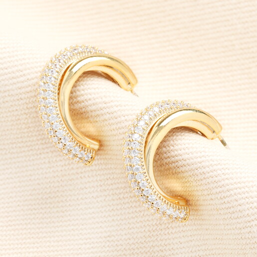 Crystal Interlocking Hoop Earrings in Gold