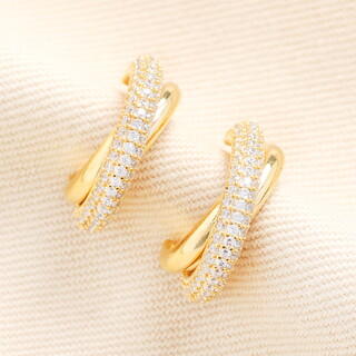 Crystal Interlocking Hoop Earrings in Gold