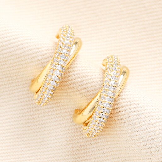 Crystal Interlocking Hoop Earrings in Gold 