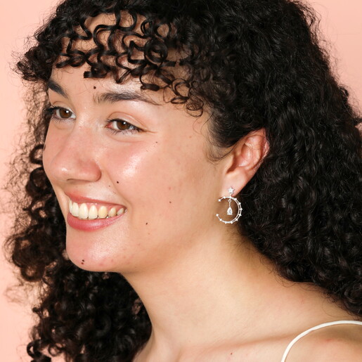 Crystal Moon and Teardrop Drop Earrings in Silver