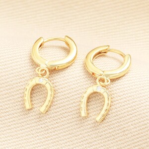 Crystal Horseshoe Huggie Hoop Earrings in Gold