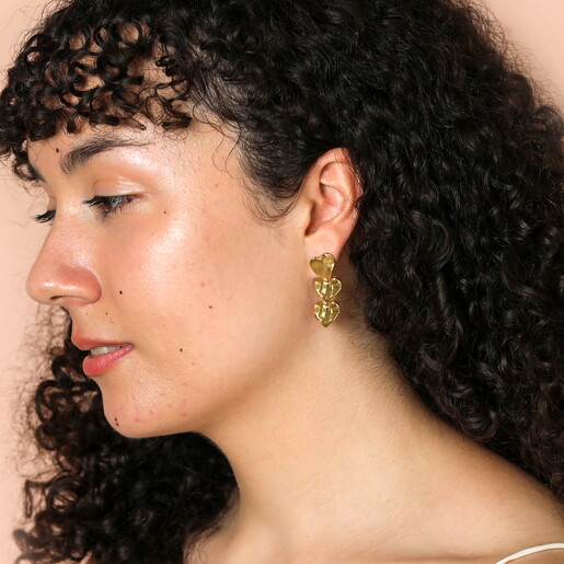 Molten Heart Trio Drop Earrings in Gold on Model