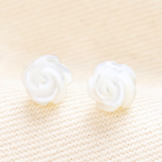 Pearl Rose Stud Earrings in Gold