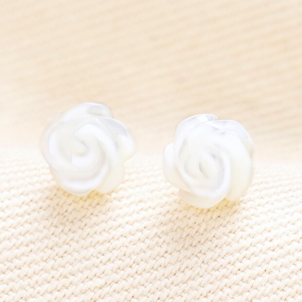 Pearl Rose Stud Earrings in Gold