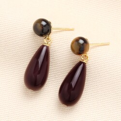 Purple Tortoiseshell Drop Earrings in Gold