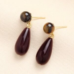 Purple Tortoiseshell Drop Earrings in Gold