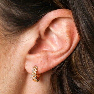 Semi Crystal Leaf Huggie Hoop Earrings in Gold