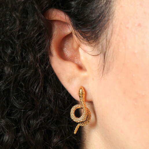 Snake Stud Earrings in Gold on Model 