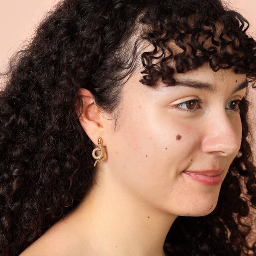 Snake Stud Earrings in Gold on Model 