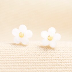 Tiny White Daisy Stud Earrings in Gold