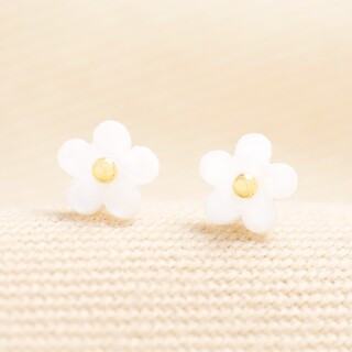 Tiny White Daisy Stud Earrings in Gold