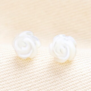 Tiny White Daisy Stud Earrings in Gold