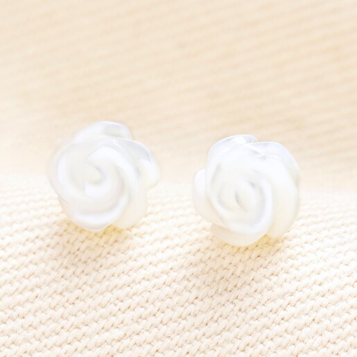 Tiny White Daisy Stud Earrings in Gold