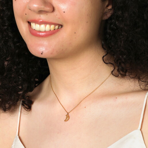 Enamel Croissant Pendant Necklace in Gold