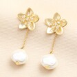 Flower and Pearl Drop Earrings