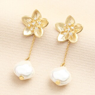 Flower and Pearl Drop Earrings
