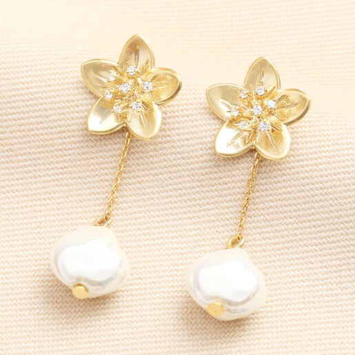 Flower and Pearl Drop Earrings