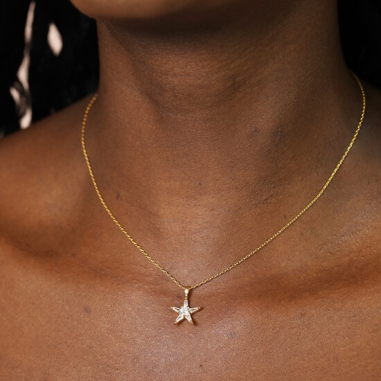Crystal Star Pendant Necklace in Gold