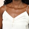 Model Wearing Double Pearl Drawstring Necklace
