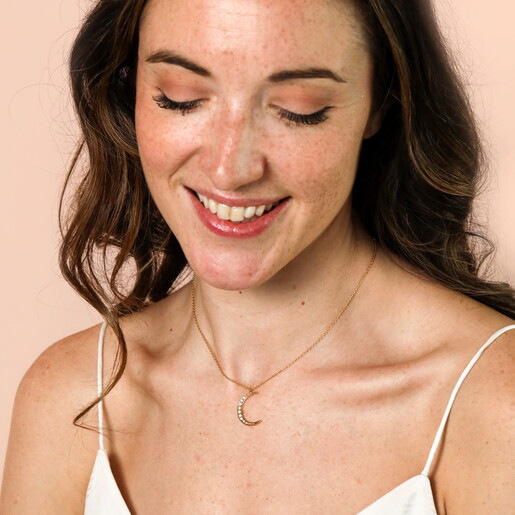 Crystal Moon Pendant Necklace in Gold
