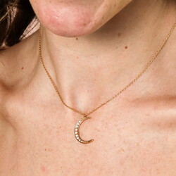 Crystal Moon Pendant Necklace in Gold