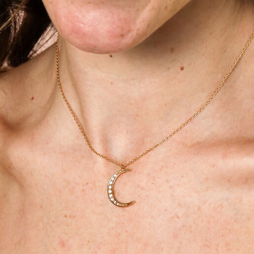 Crystal Moon Pendant Necklace in Gold