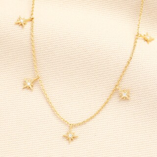 Crystal Star Charms Pendant Necklace in Gold