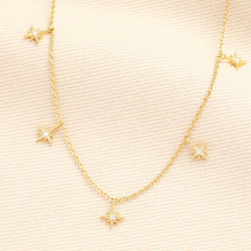 Crystal Star Charms Pendant Necklace in Gold