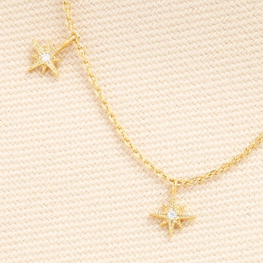 Crystal Star Charms Pendant Necklace in Gold
