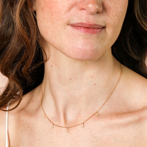 Crystal Star Charms Pendant Necklace in Gold