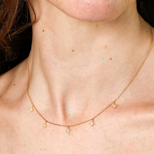 Crystal Star Charms Pendant Necklace in Gold