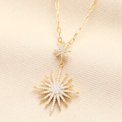 Crystal Double Star Pendant Necklace in Gold
