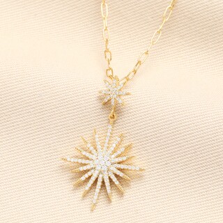 Crystal Double Star Pendant Necklace in Gold