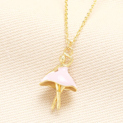 Close up of necklace Enamel Ballerina Necklace in Gold