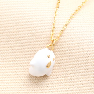 Enamel Ghost Pendant Necklace in Gold