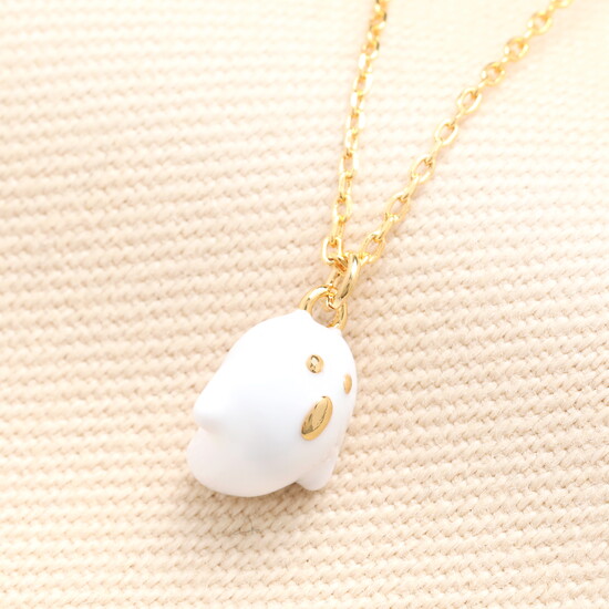 Enamel Ghost Pendant Necklace in Gold