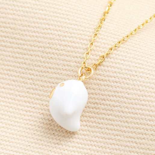 Enamel Ghost Pendant Necklace in Gold