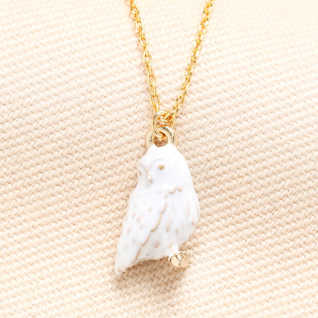 Enamel Owl Pendant Necklace in Gold Enamel Owl Pendant Necklace in Gold