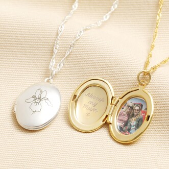 Personalised Birth Flower Oval Locket Necklace