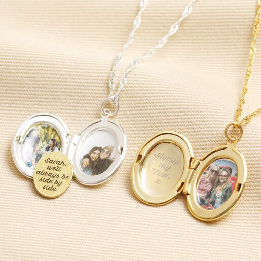 Personalised Birth Flower Oval Locket Necklace
